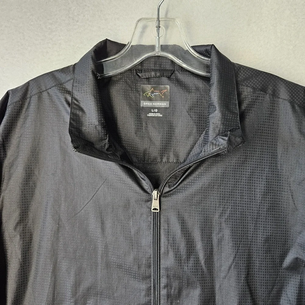 Greg Norman Windbreaker Jacket Men Large Black Long Sleeve Full Zip Pocket Golf